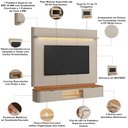 Ver imagem 5 de Painel para TV 70 pol com Bancada Suspensa Orgânica LED 180cm Leoni L05 Canela Off White Fosco - Lya