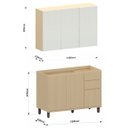Ver imagem 4 de Kit Armário Aéreo 3 Portas e Balcão de Pia 120 Cm Aurora Cinza Cristal Pet/carvalho