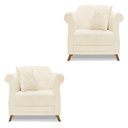 Ver imagem 1 de Kit 2 Poltronas Para Sala De Estar Linho Bege Pés Castanho