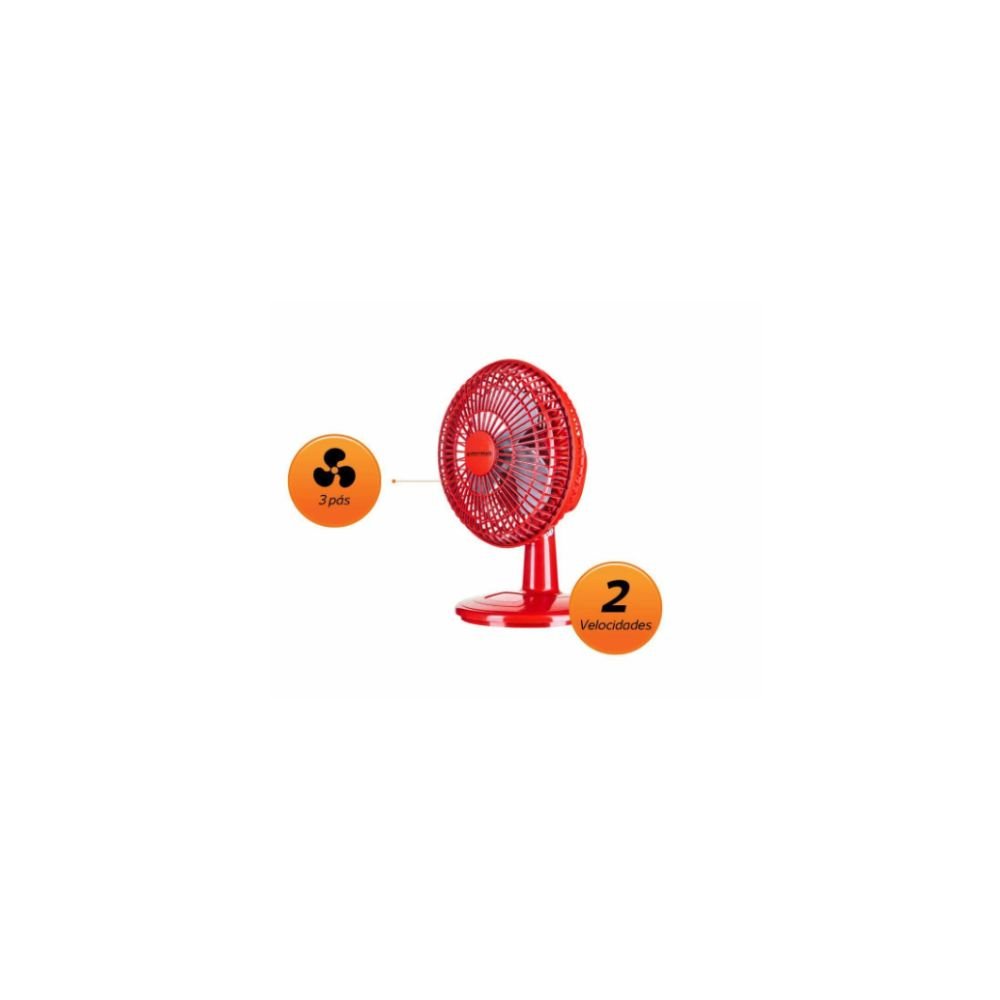 Mini Ventilador Turbo Ventimais 3 Pás 20cm 2 Velocidades Vermelho e Prata 110v - 3