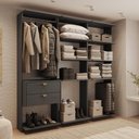 Ver imagem 1 de Guarda-Roupas Closet Modulado Alasca 180cm 3 Peças com 2 Gavetas e Cabideiros Preto Touch Carraro