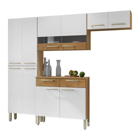 Cozinha Completa Compacta 10 Portas Nala Kits Paraná Freijó Supremo Ripado