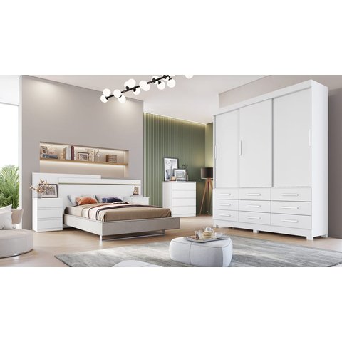 Guarda Roupa Solteiro 3 Portas 9 Gavetas - Capri-branco - Móveis Novo Horizonte