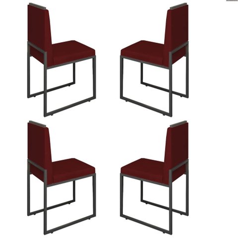 Conjunto Quatro Cadeiras Sala Jantar Barcelona Base Preta:bordo