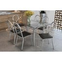 Ver imagem 1 de Kit 6 Cadeiras Sala Jantar Elba C/ Tampo de Vidro 150cm e 6 Cadeiras Holanda Cromada - Courano Preto
