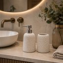 Ver imagem 3 de Kit Lavabo Bege Claro Texturizado em Polirresina – 2 Peças