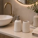Ver imagem 4 de Kit Lavabo Bege Claro Texturizado em Polirresina – 2 Peças