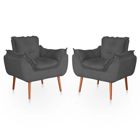 Kit 02 Poltronas Opala Sala Confortável Resistente Cinza