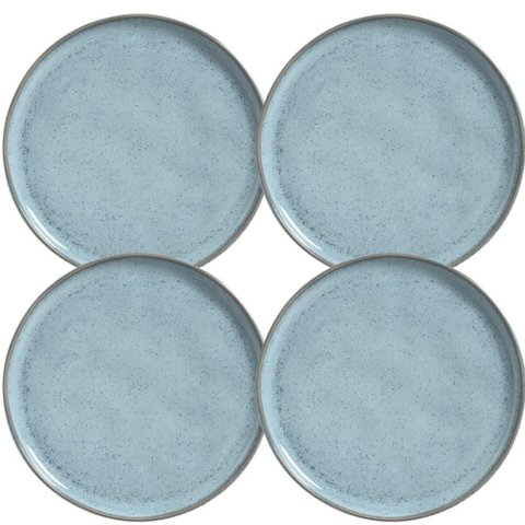 Jogo 4 Pratos Rasos 27cm Cerâmica Stoneware Azul Porto Brasil Bio Breeze