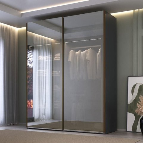 Guarda Roupa 2 Portas de Correr Reflecta com Led 100% Mdf Cor:grafitto