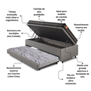 Ver imagem 5 de Bicama Box Baú Solteiro Courino Linho Cinza 88x188 com Colchão Bogotá Molas Ultralastic Inducol