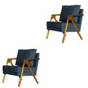 Ver imagem 1 de Kit 2 Poltrona Mona Madeira Maciça Suede Azul Marinho