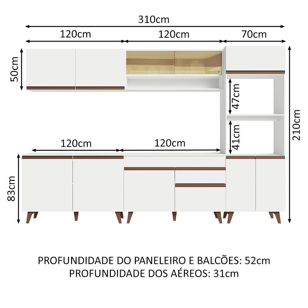 Armário de Cozinha Completa 310cm Branco Reims Madesa 02 - 4