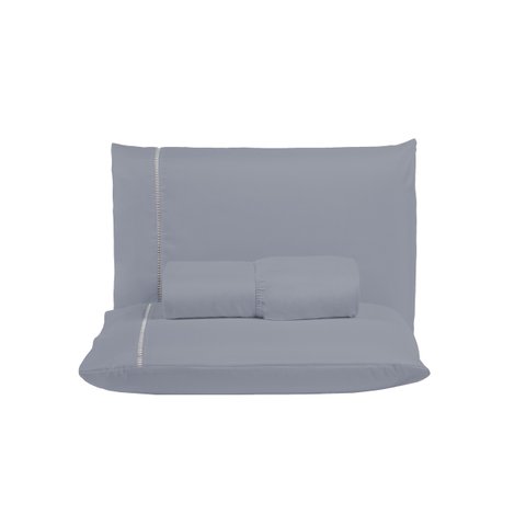 Jogo de Lençol Solteiro 400 Fios Detalhe em Ponto Palito 2 Peças Beliche Cama Box Padrão:cinza