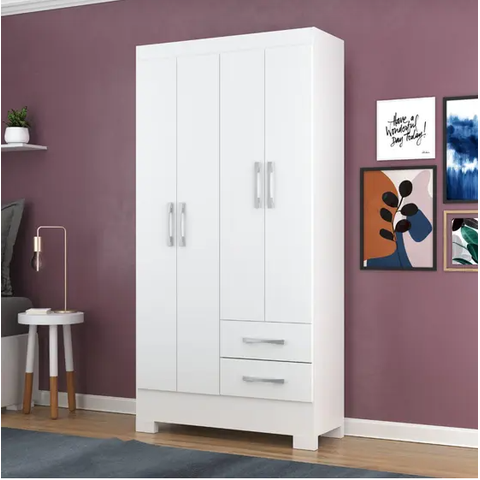 Guarda Roupa 4 Portas 2 Gavetas Gr4223 Branco Imperatriz Rodial Móveis