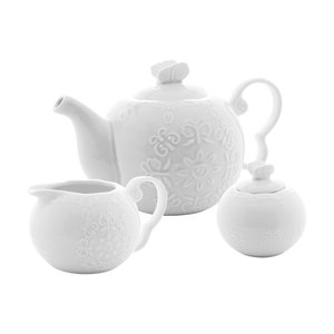 Conjunto 03 Peças Porcelana p/ Chá Butterfly Branco