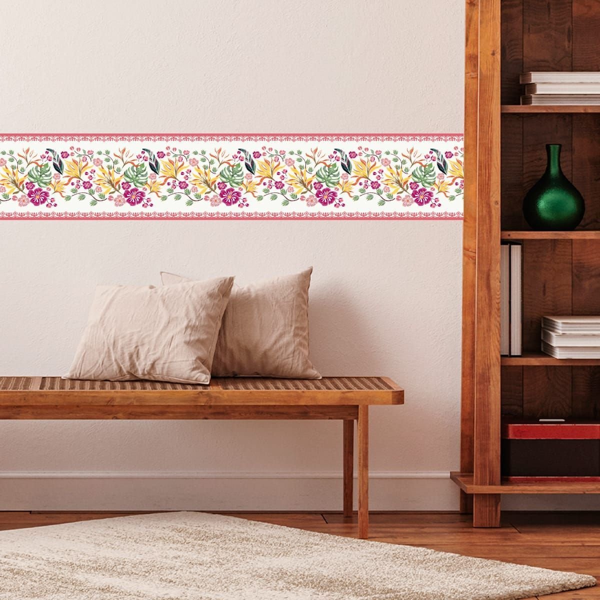 Faixa Decorativa Adesiva (autocolante) - Floral Rosa e Amarelo ...