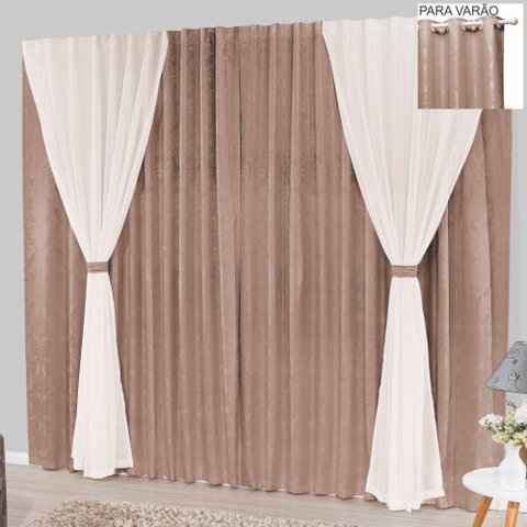 Cortina Bhaly Jacquard e Voal 3,00 X 2,50 para Varão - Bege