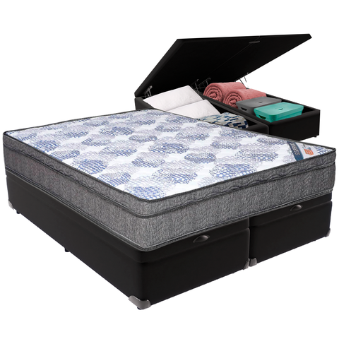 Cama Box Baú e Colchão Iso Superpocket Molas Ensacadas Queen Ortobom: Preto
