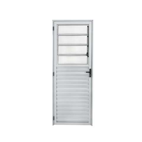 Porta Alumínio Branco Basculante Com vidro Canelado Completa Montada 210x80