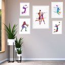 Ver imagem 2 de Kit 5 Quadros Decorativos Vôlei Aquarela:madeira Branca