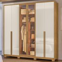 Ver imagem 1 de Guarda Roupa Casal 6 Portas Vidro Reflecta com Led 240 Cm Atacama Freijo Off White Moval