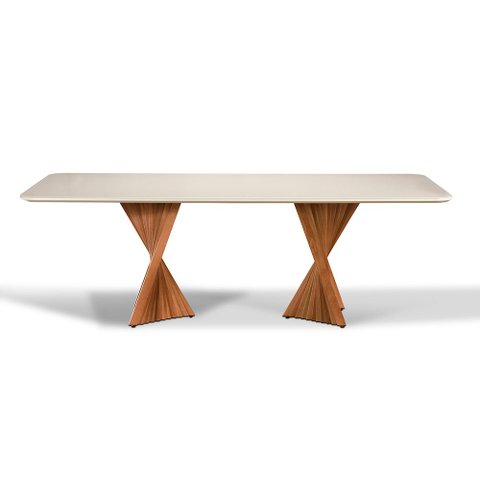 Mesa de Jantar Toronto 10 Lugares 240cm X 105cm, Base em Madeira Maciça Tampo com Vidro Off White