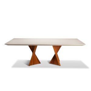 Mesa de Jantar Toronto 10 Lugares 240cm X 105cm, Base em Madeira Maciça Tampo com Vidro Off White