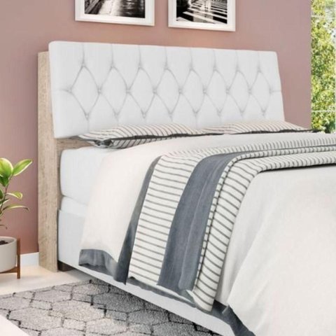 Cabeceira Box Isis Queen MDF-MDP Estofada Amarula Branco Fixação no Box Framar