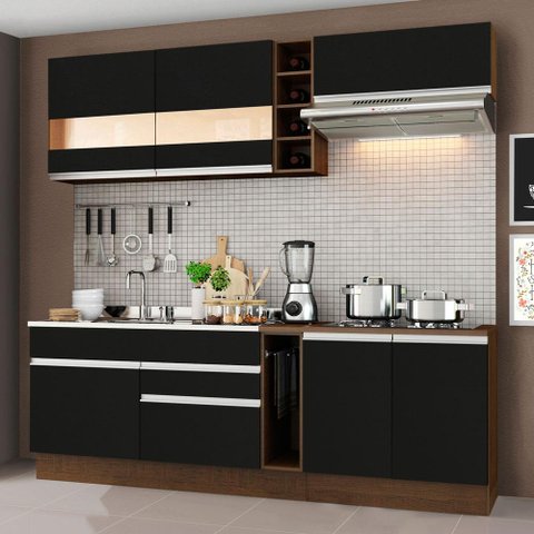 Armário de Cozinha Completa 220cm Rustic/Preto Parma Madesa 02