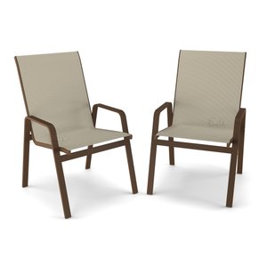 Kit 2 Cadeira Riviera Piscina Praia Alumínio Marrom Tela Bege