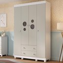 Ver imagem 1 de Guarda-roupa Infantil 122cm com Vidro 4 Portas e 2 Gavetas Bombom Multimóveis Mp4463 Branco-off