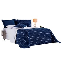 Kit Cobre Leito Colcha Dupla Face Micropercal 200 Fios King 3 peças Petit Poá:Azul Marinho - 5