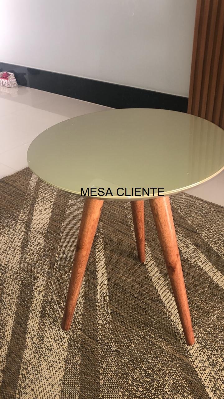 Mesa de Canto Tampo 50cm Mesinha de Canto Cor Fendi com Vidro Pé Palito Alt 50cm - Fendi - 3