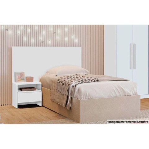 Painel Cama Box Madeirado Solteiro Prime c/ 1 Mesa e 1 Gaveta Neve - Novo Horizonte