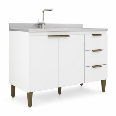 Balcão de Cozinha Ana 2 Portas 3 Gavetas 120cm Branco J Carvalho Móveis