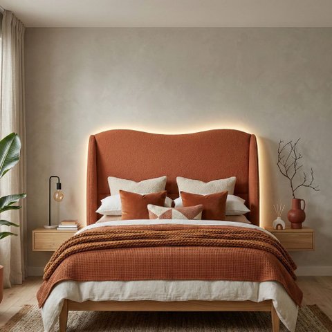 Cabeceira Cama Casal Queen Size Petala 160cm Orgânica Curva Bouclê Terracota - Vimont Moveis