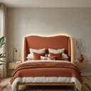 Ver imagem 1 de Cabeceira Cama Casal Queen Size Petala 160cm Orgânica Curva Bouclê Terracota - Vimont Moveis