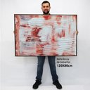 Ver imagem 2 de Quadro Decorativo em Canvas Abstrato Vermelho e Branco TaColado Moldura Flutuante 4,5cm Freijó 120 x