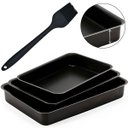 Ver imagem 1 de Jogo de Assadeiras Forma Alta Retangular 03 Peças Antiaderentes + Pincel de Silicone Preto