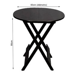 Conjunto de Mesa Dobravel de Madeira 60cm Redondo com 4 Cadeiras Preto - 4