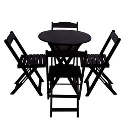 Conjunto de Mesa Dobravel de Madeira 60cm Redondo com 4 Cadeiras Preto - 1