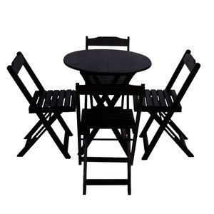 Conjunto de Mesa Dobravel de Madeira 60cm Redondo com 4 Cadeiras Preto