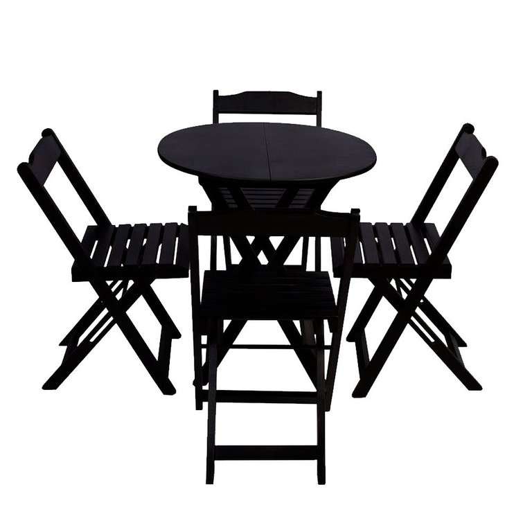 Conjunto de Mesa Dobravel de Madeira 60cm Redondo com 4 Cadeiras Preto