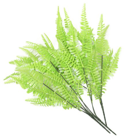 Kit 16 Ramos Decoração Arranjo Samambaia Planta Artificial Plástico Verde 5 Galhos Cada 43cm