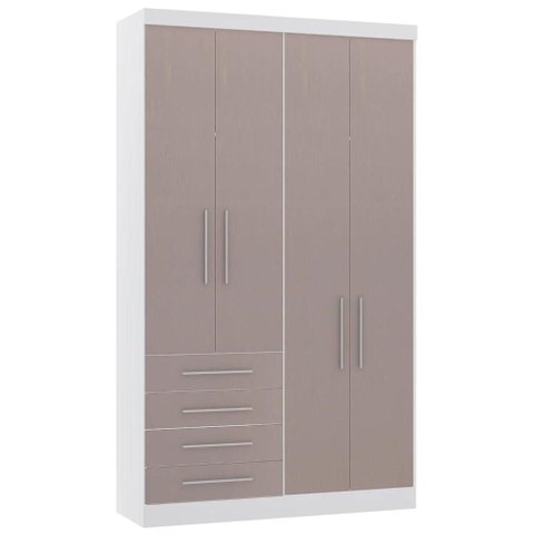 Guarda Roupa Solteiro 135cm 4 Portas 4 Gavetas Taiga Branco/cinnamon L01 - Mpozenato