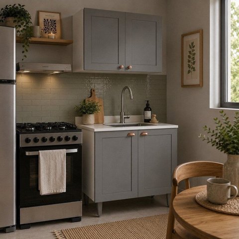 Cozinha 2 Peças Balcão e Aéreo 80 cm Pérola Yescasa