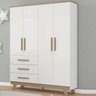 Guarda Roupa Infantil Retrô 4 Portas Lisa 3 Gavetas 100% MDF Branco Carvalho Cinza Móveis Peroba - B - 1