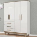 Ver imagem 1 de Guarda Roupa Infantil Retrô 4 Portas Lisa 3 Gavetas 100% MDF Branco Carvalho Cinza Móveis Peroba - B