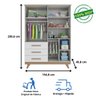 Guarda Roupa Infantil Retrô 4 Portas Lisa 3 Gavetas 100% MDF Branco Carvalho Cinza Móveis Peroba - B - 5
